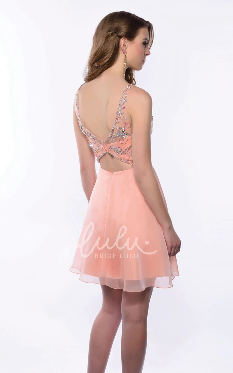 Shimmering A-Line Homecoming Dress Chiffon Bateau Neckline with Sparkling Detail