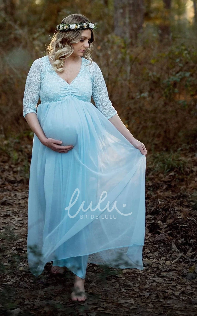 A-line V-neck Lace Maternity Wedding Dress Simple Country Bride Dress