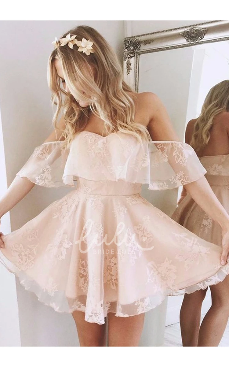 Off-the-shoulder A-line Lace Ruching Mini Homecoming Dress
