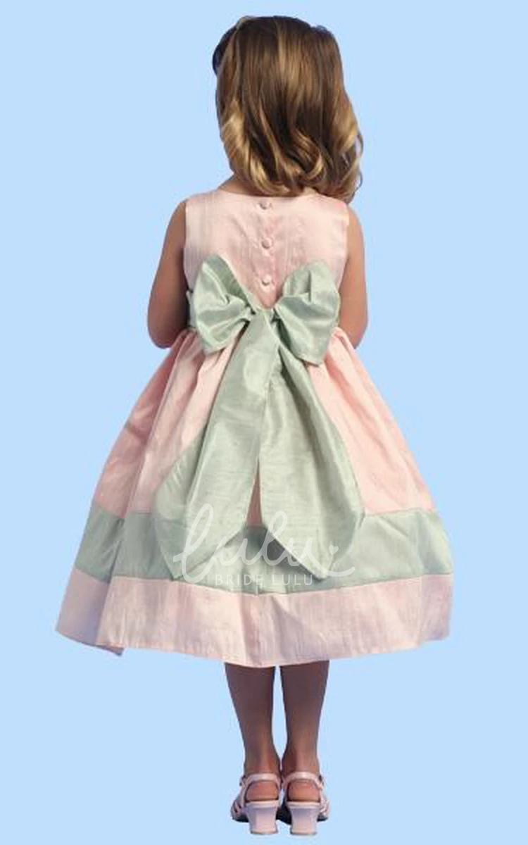 Sleeveless Satin Tea-Length Bow Flower Girl Dress Modern Dress for Girls