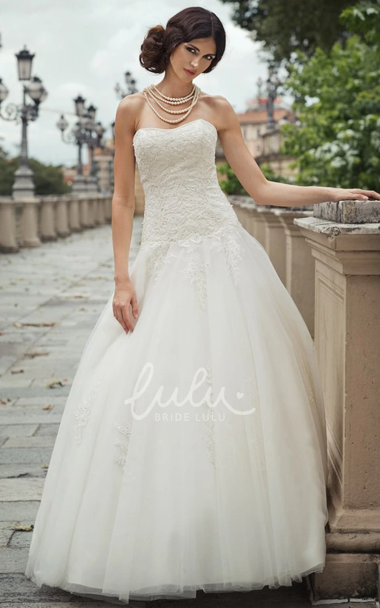 Strapless Tulle&Lace Ball Gown Wedding Dress with Appliques Elegant Bridal Gown