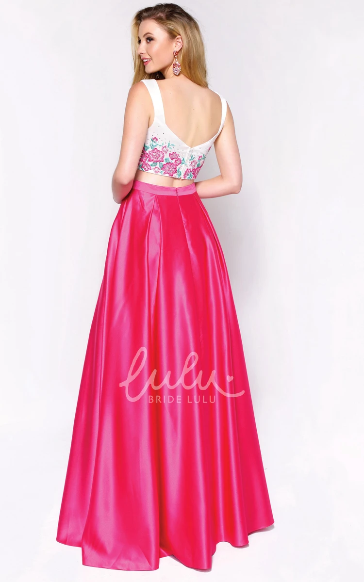 Satin Applique Flower A-Line Sleeveless Formal Dress