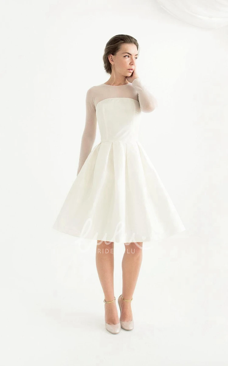 Taffeta Long Sleeve Knee-Length Wedding Dress