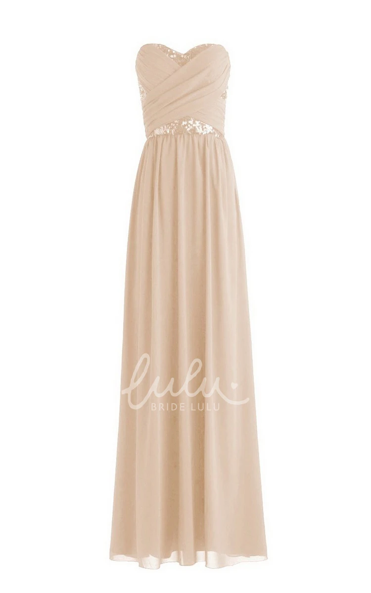 Sweetheart Pleated Chiffon Dress With Sequins
