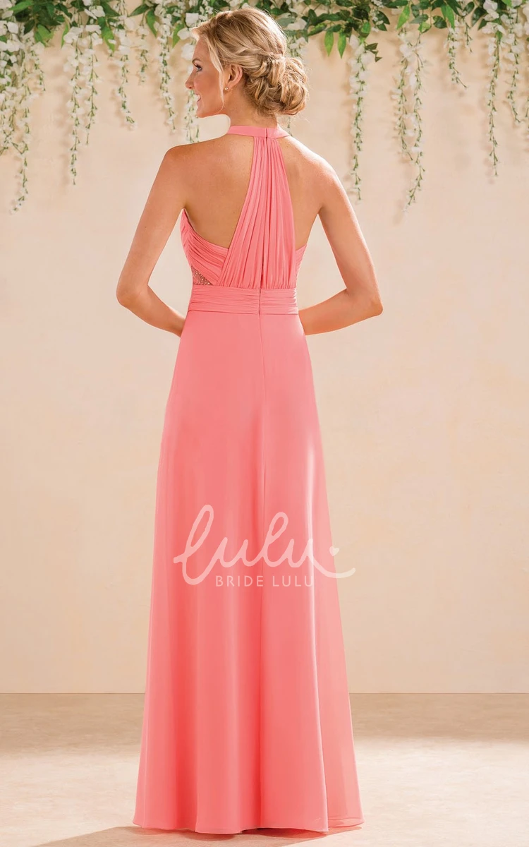 Halter Chiffon A-Line Bridesmaid Dress with Front Slit Elegant 2024 Women's Dress