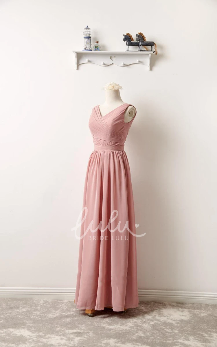 Flowy V-neck Chiffon Maxi Dress Perfect for Bridesmaids and Special Occasions