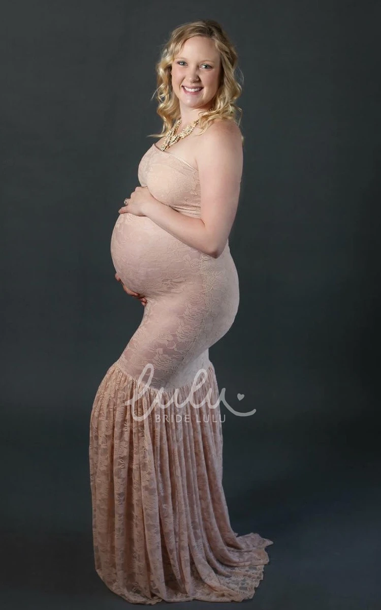 Mermaid Lace Strapless Pleated Maternity Dress for Women