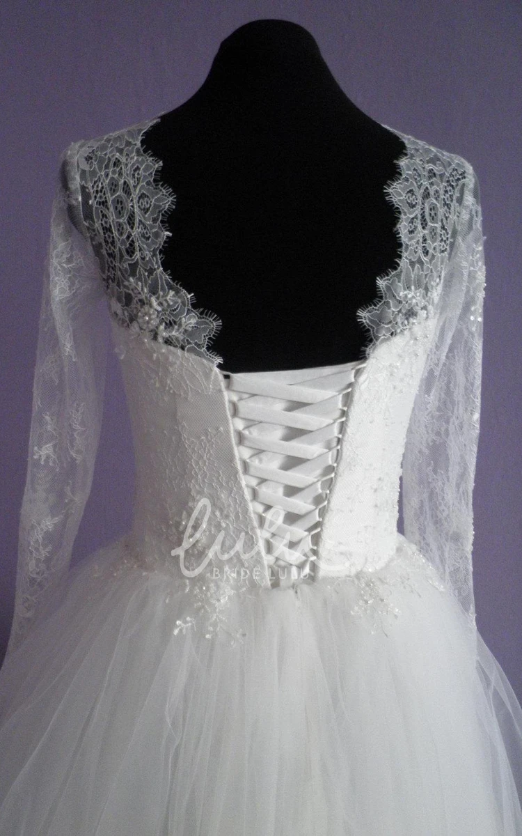 Tulle Wedding Dress with Vintage-Inspired Lace Corset and Long Sleeves