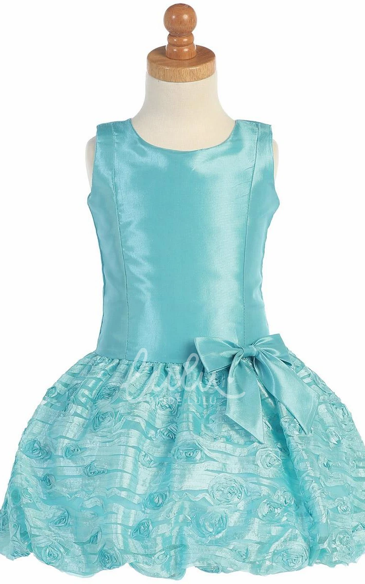 Tulle & Taffeta Tea-Length Flower Girl Dress Bowed & Embroidered