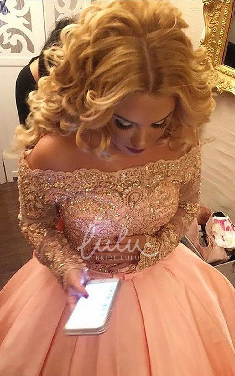 Long Sleeve Off-the-shoulder Lace Ball Gown Formal Dress with Sweep Train