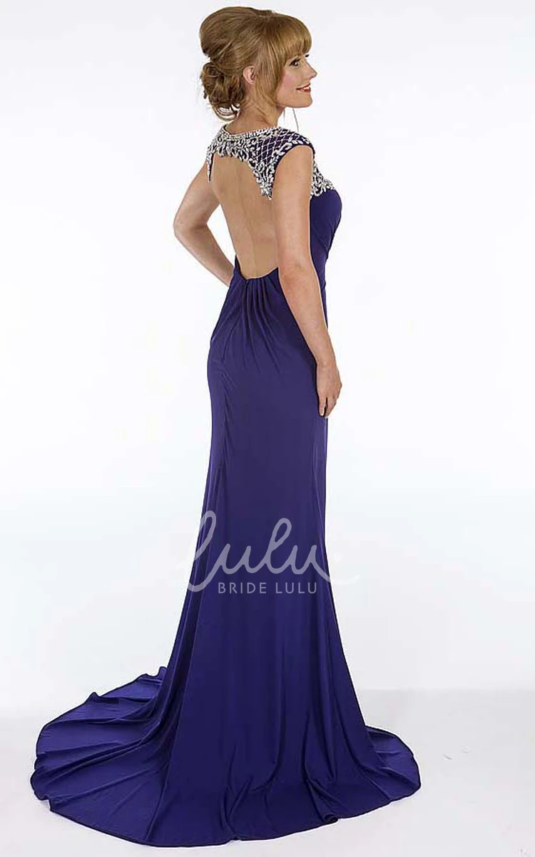 Cap-Sleeve Ruched Chiffon Prom Dress With Beading Elegant Chiffon Prom Dress with Cap-Sleeves and Beading