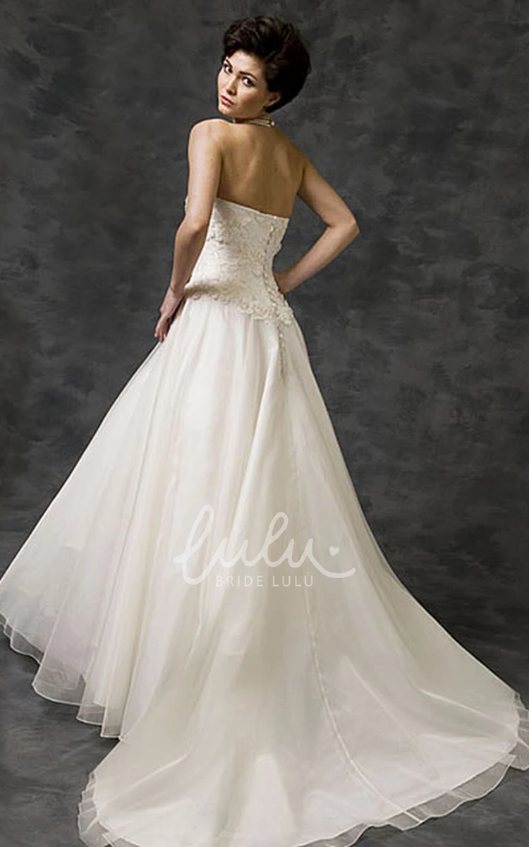 Strapless Tulle&Satin Wedding Dress with Watteau Train A-Line