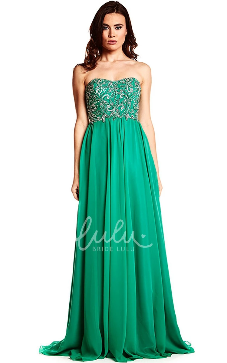 Chiffon Prom Dress with Beaded Strapless Design and Lace-Up Back