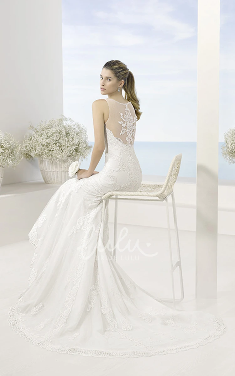 Mermaid Spaghetti Lace Wedding Dress with Court Train and Illusion Back