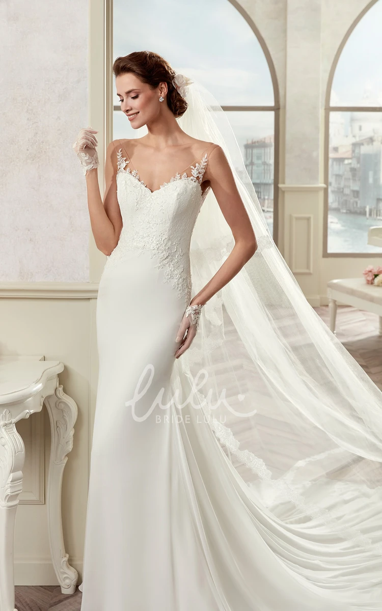 Sheath Illusive Straps Wedding Dress with Sweetheart Neckline and Open Back Unique Bridal Gown