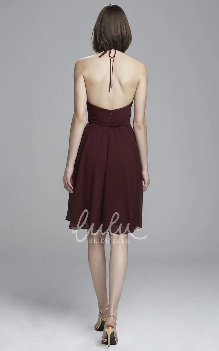 Cowl-Neck Knee-Length Chiffon Bridesmaid Dress with Backless Design and Bow