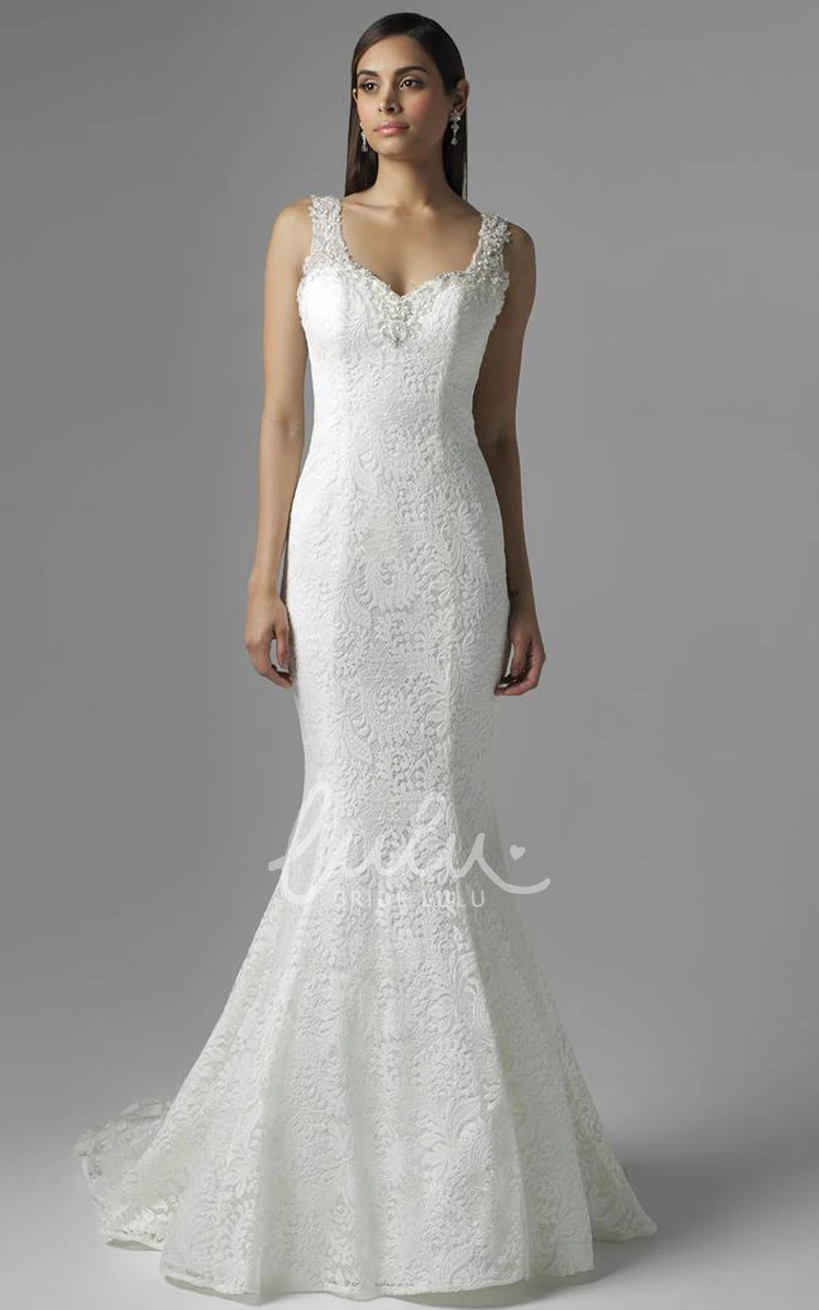 Lace Mermaid Wedding Dress Sleeveless V-Neck Backless Design