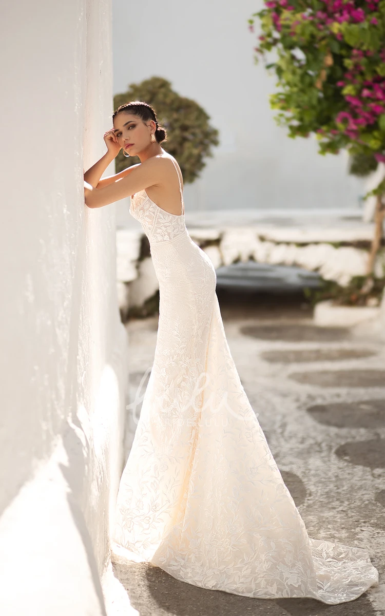 Sexy Backless Mermaid Plunging Neckline Lace Wedding Dress with Cathedral Train