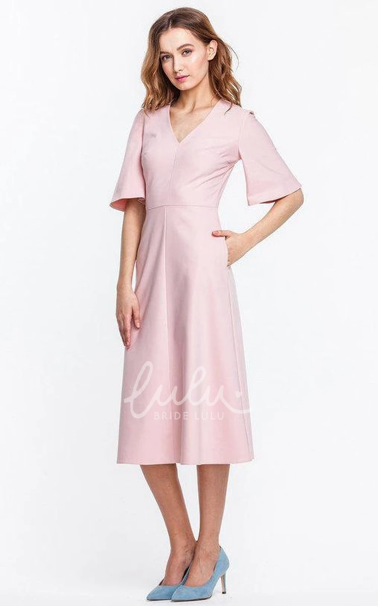 Bell Sleeve Tea-length Formal Dress with Trendy Style