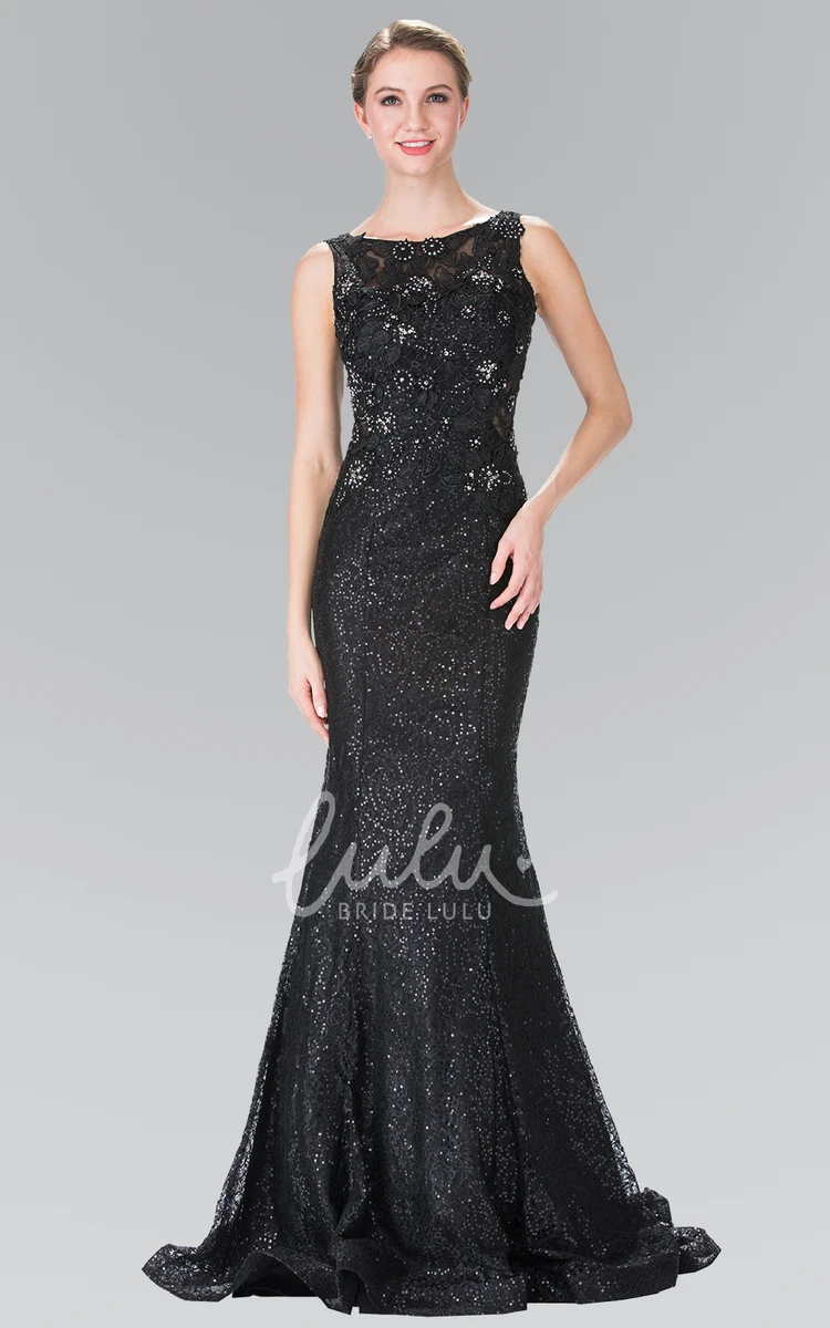 Lace Ruffle Sheath Formal Dress with Illusion Neckline