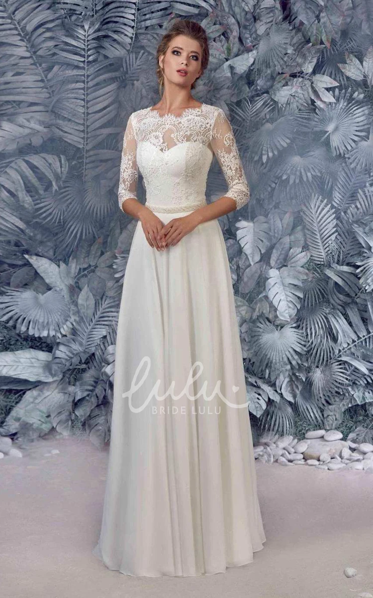 Beaded Lace Wedding Dress Chiffon Satin and Elegant