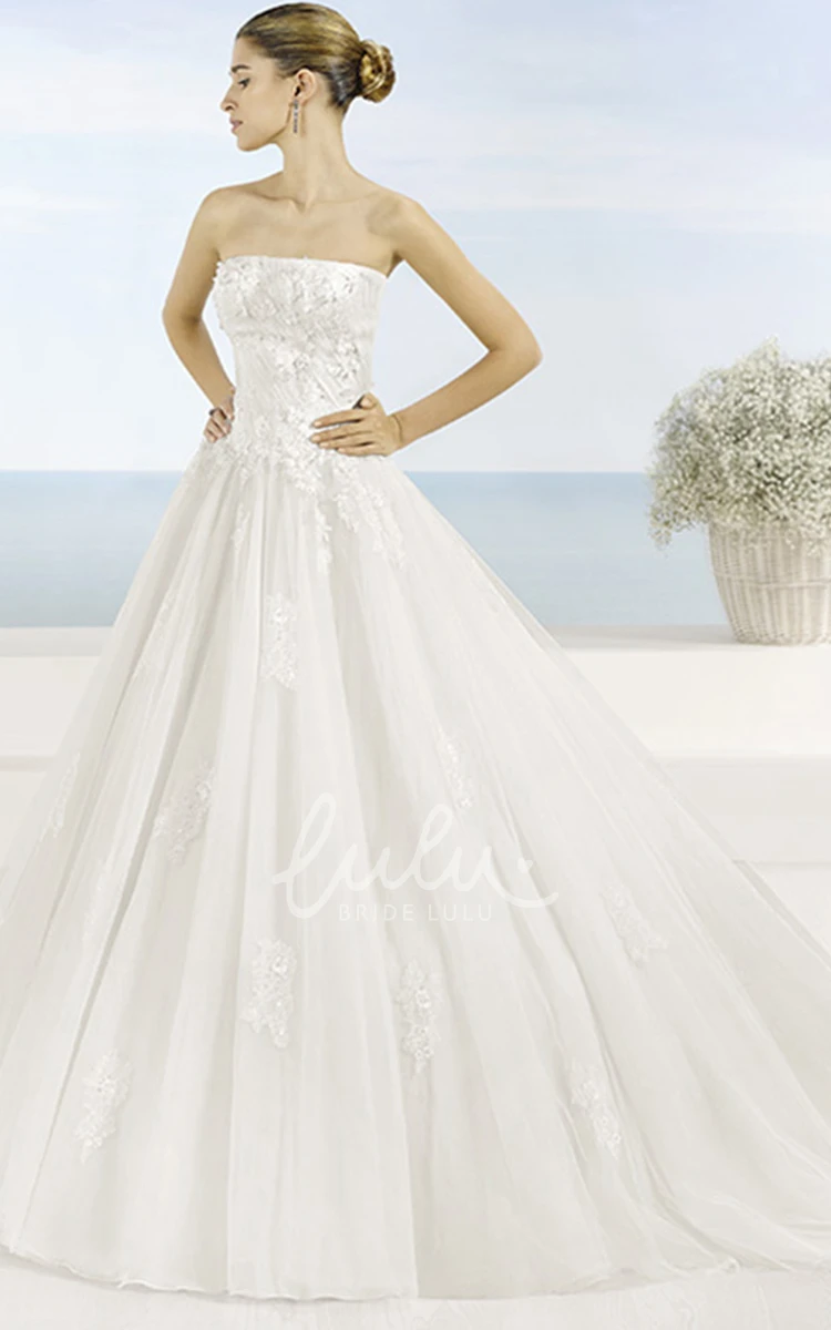 Appliqued Sleeveless Tulle Wedding Dress with Backless Style A-Line Silhouette