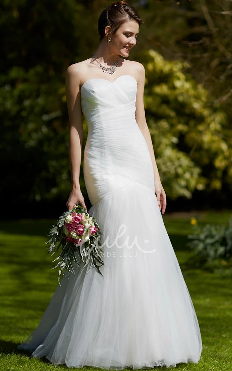 Ruched Tulle Sweetheart Wedding Dress with Brush Train and Lace-Up Back