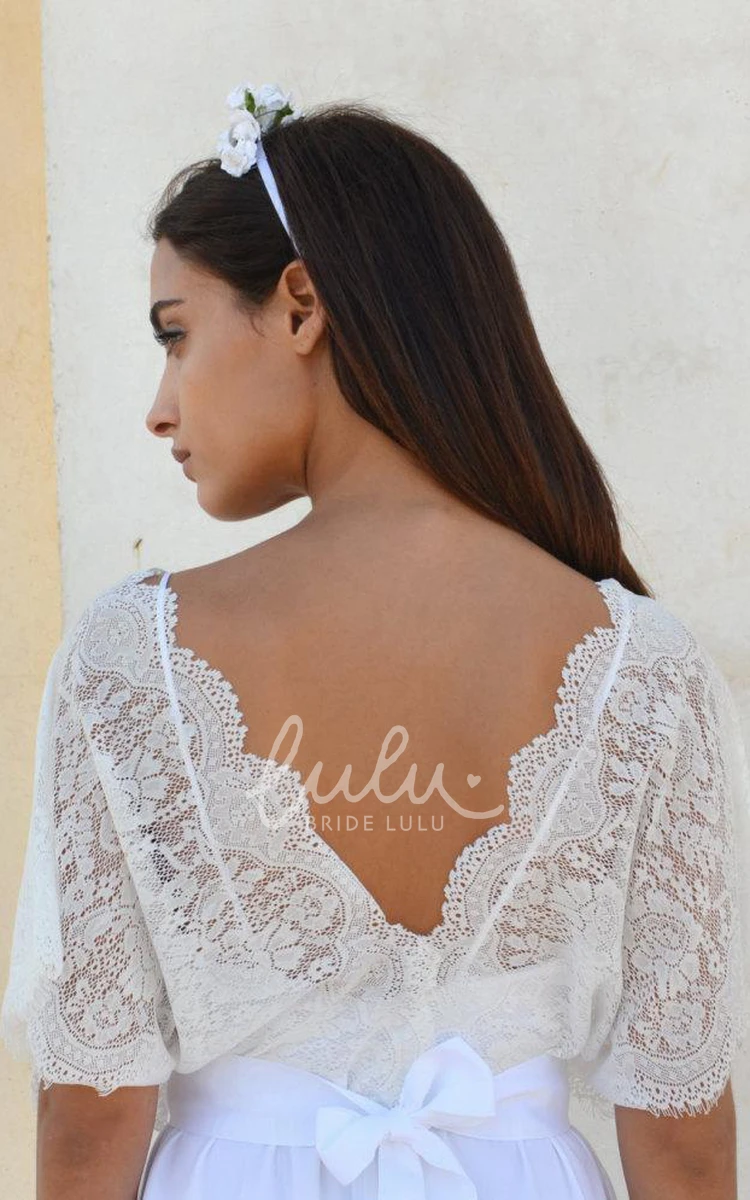 V Neck Bohemian Lace Wedding Dress with Cleavage