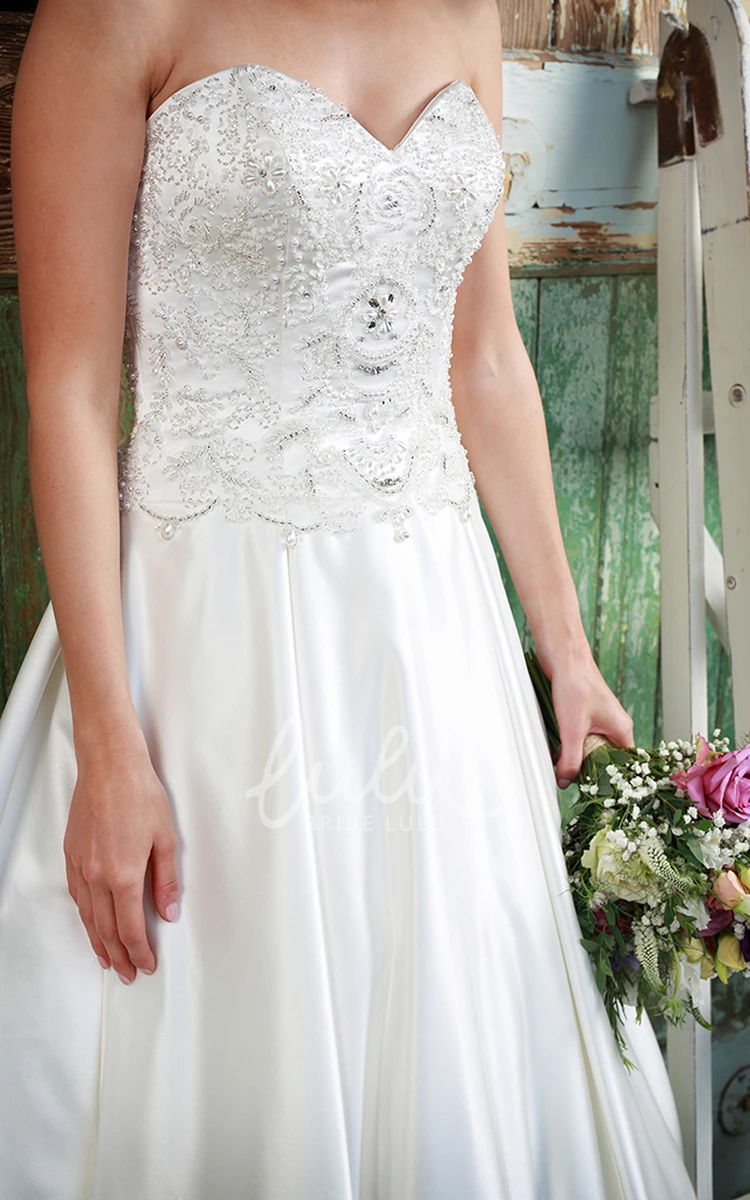 Satin Sweetheart Sheath Wedding Dress with Beading Classy Bridal Gown