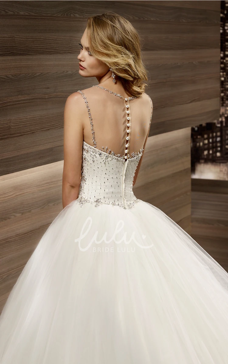 Beaded Cap-Sleeve A-Line Wedding Dress with Brush Train