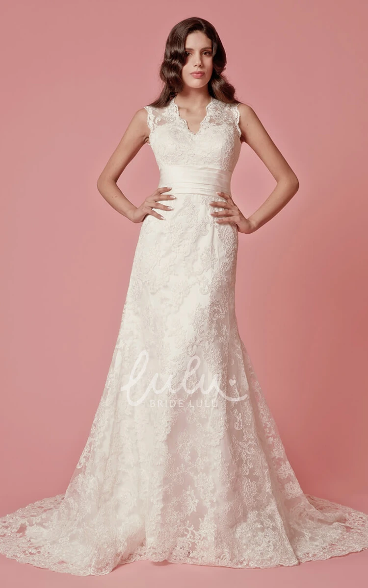 Sleeveless Lace Wedding Dress with A-Line Silhouette and Scalloped Neckline Elegant and Modern