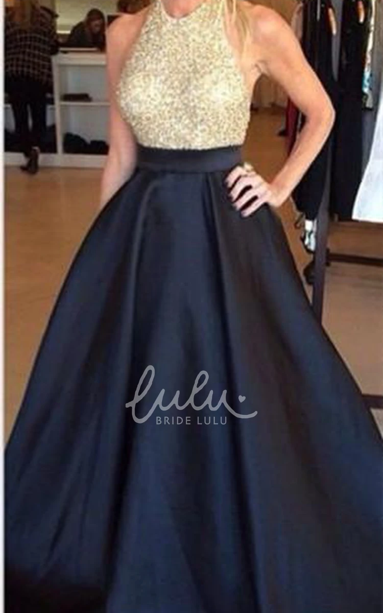 Halter Ball Gown Evening Dress with Beadings and Sleeveless Cut