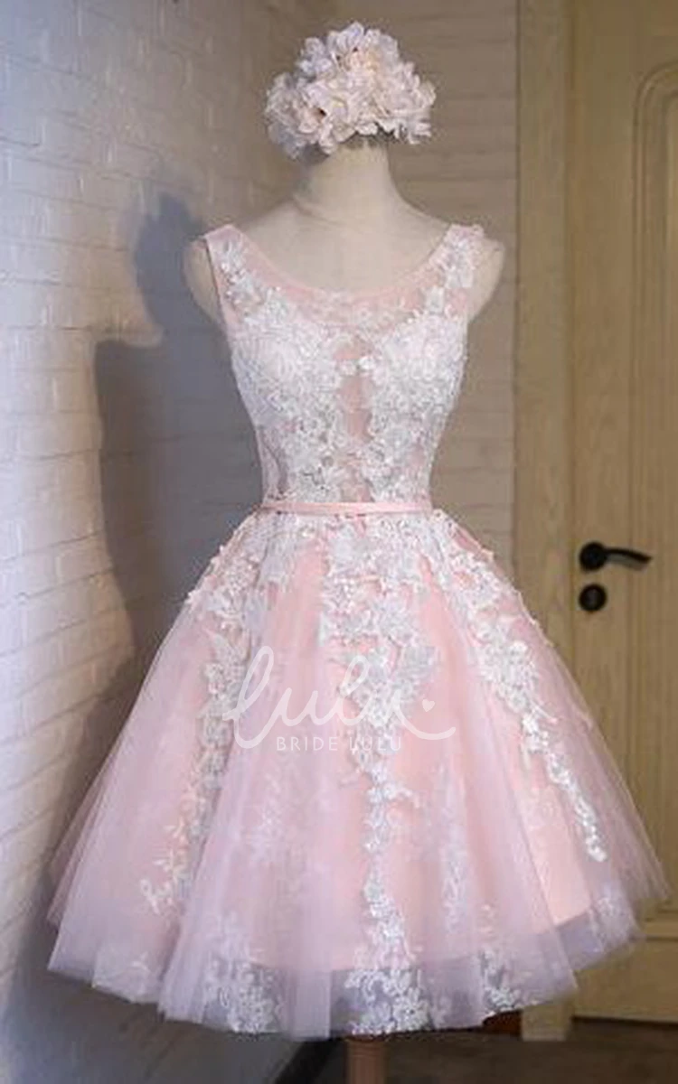 A-Line Lace Scoop Neck Cute Bridesmaid Dress