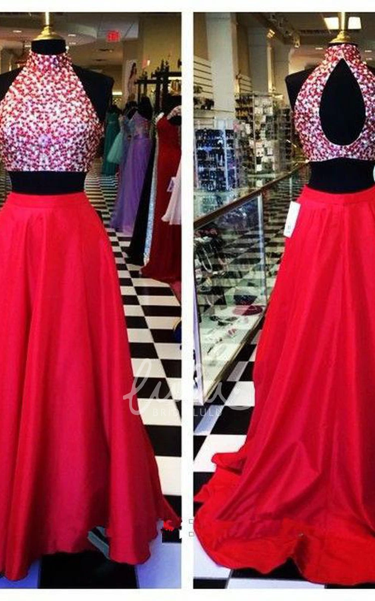 High Neck Beaded Two-Piece Prom Dress Long Unique Prom Dress 2025