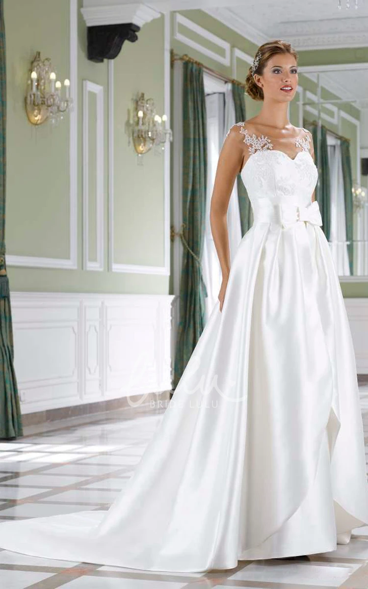 Sleeveless Satin&Lace Sheath Wedding Dress with Low-V Back Elegant Wedding Dress 2024