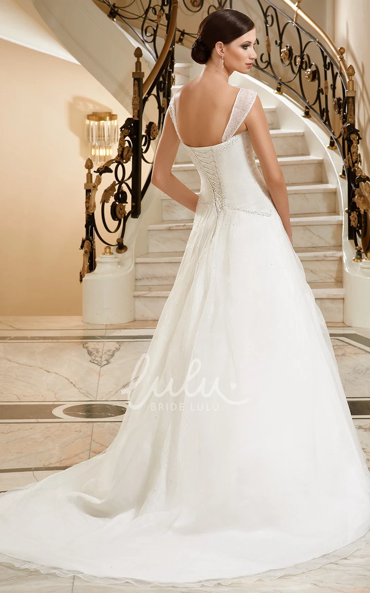 Beaded A-Line Tulle & Satin Wedding Dress with Draping Elegant Sleeveless Gown