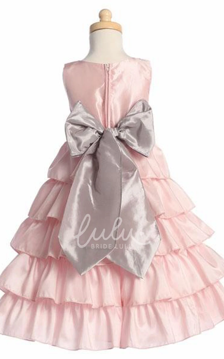 Tiered Taffeta Flower Girl Dress Ankle-Length