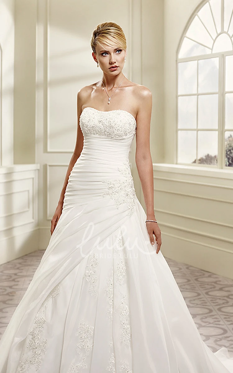 Ruched Organza&Lace A-Line Wedding Dress with Sweetheart Neckline