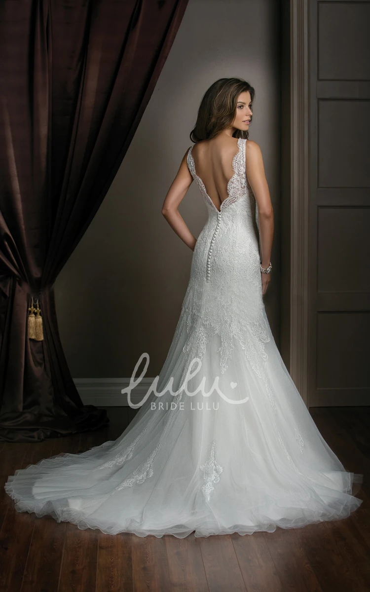 Appliqued Mermaid Wedding Dress with Sleeveless High Neck and V-Back