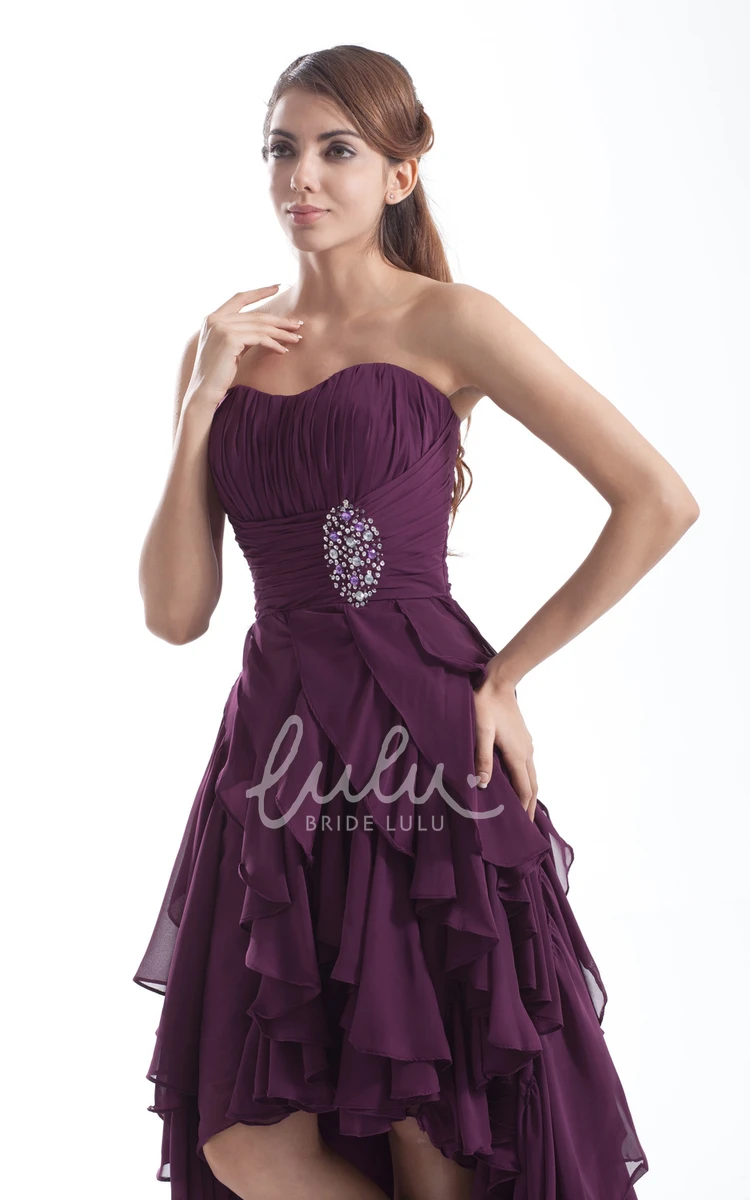 High-Low Chiffon Prom Dress with Beading and Cascading Ruffles Sleeveless Sweetheart