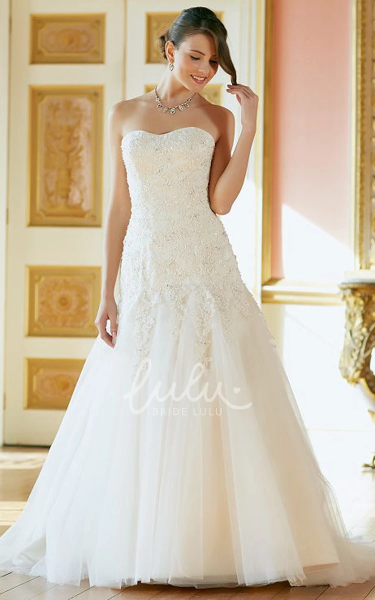 Strapless Beaded Tulle Wedding Dress with Sleeveless Design