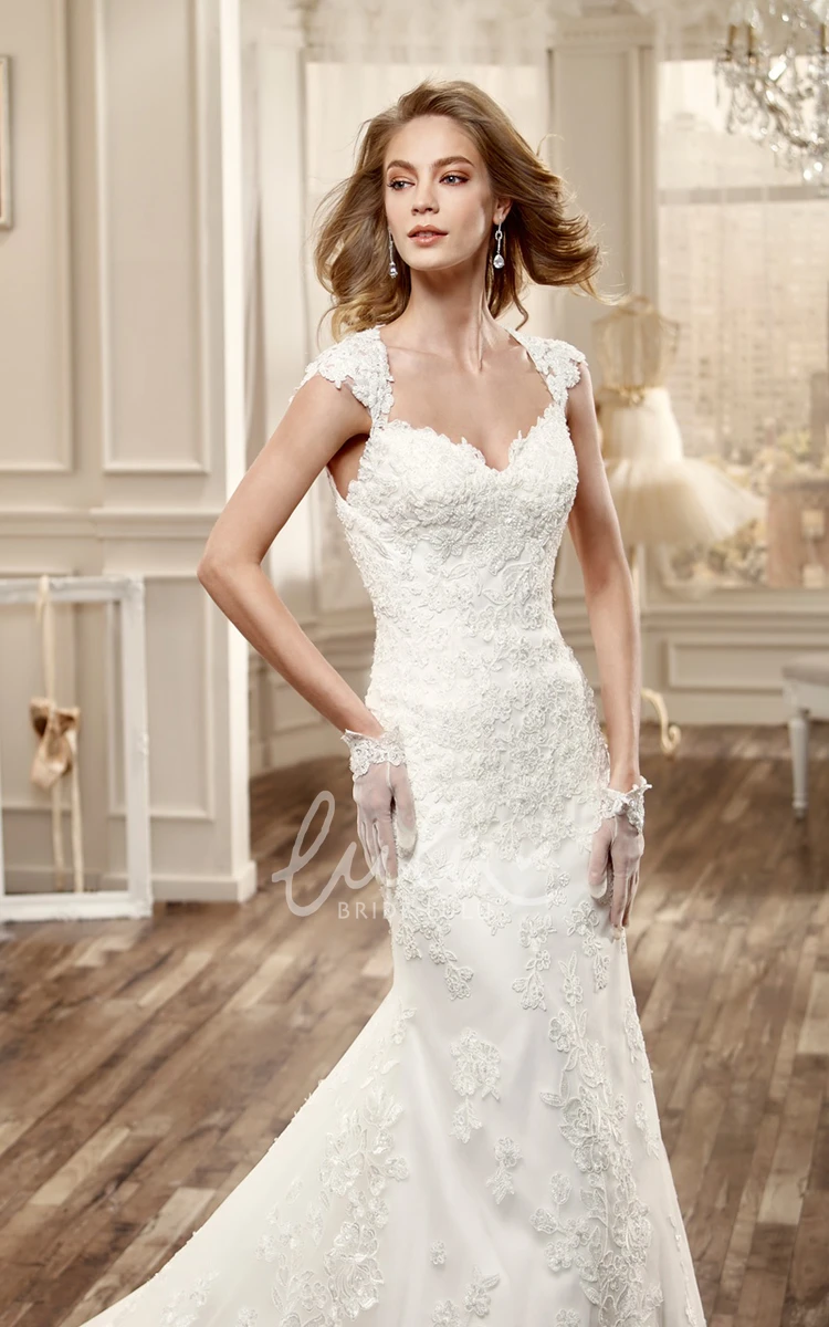 Open Back Cap-Sleeve Lace Sweetheart Wedding Dress with Brush Train