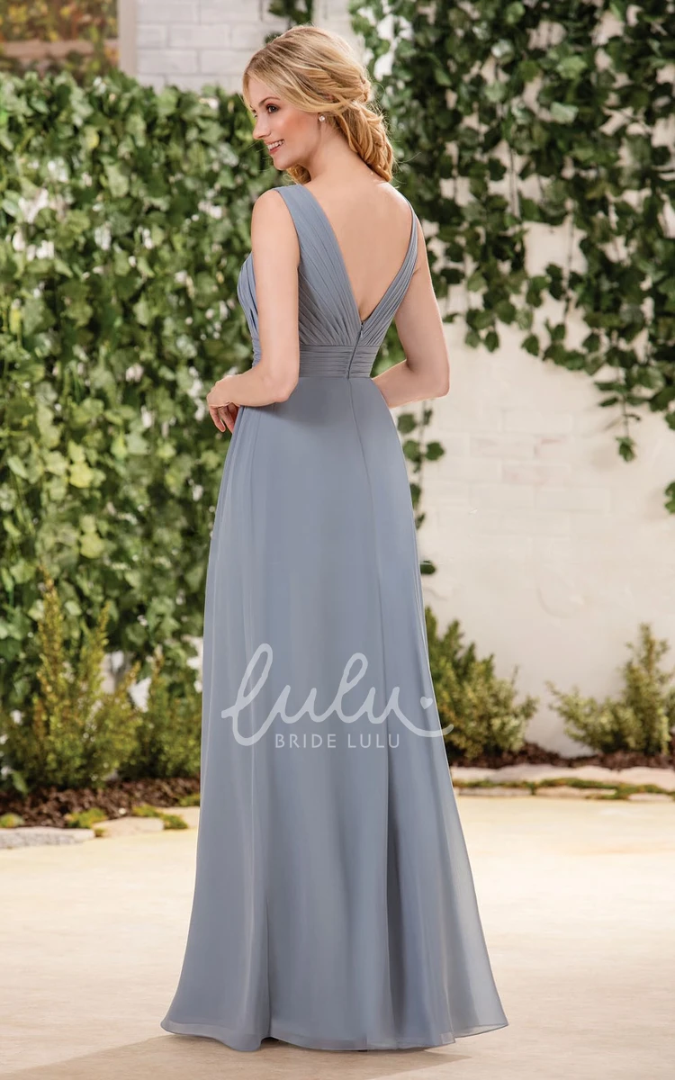 Chiffon A-Line Sleeveless Low V-Back Bridesmaid Dress