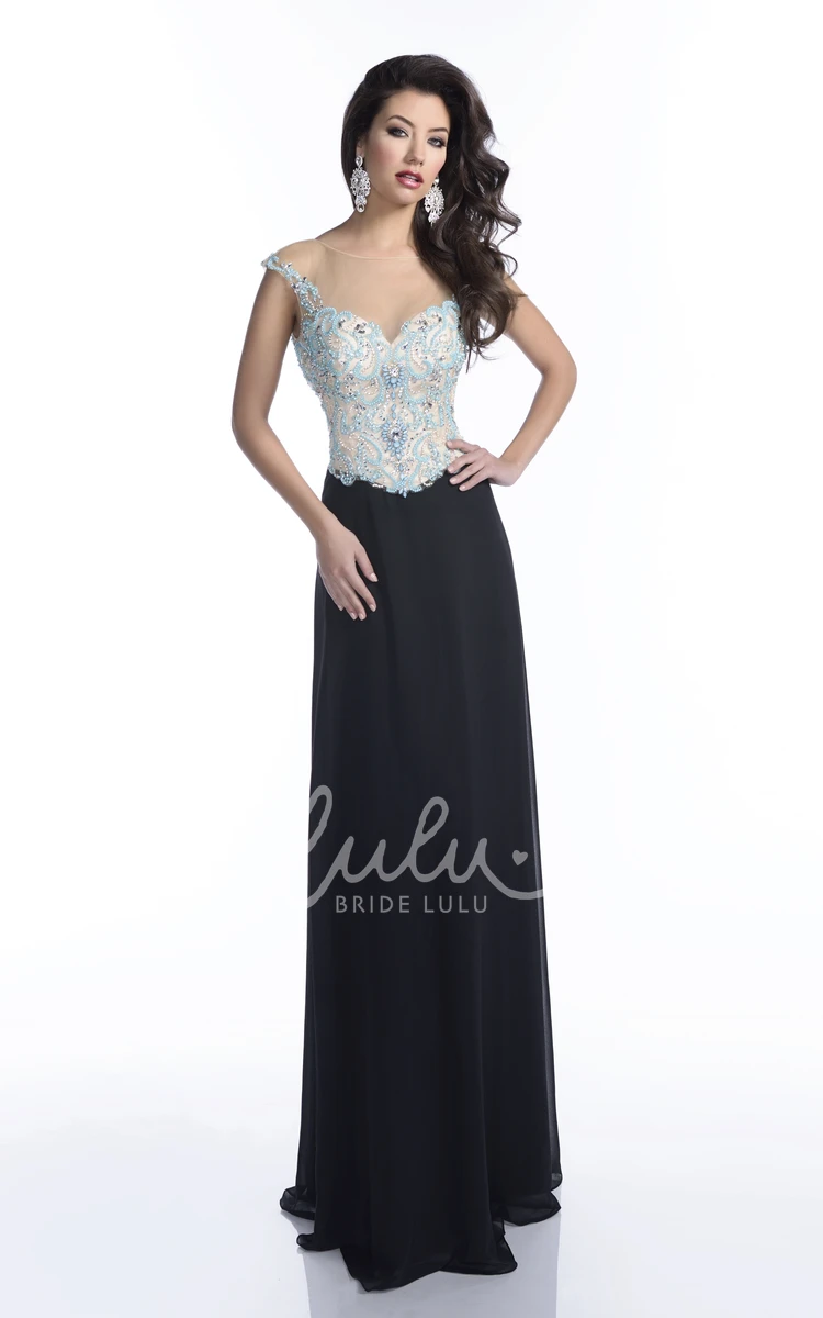 Jeweled Sheath Chiffon Prom Dress with Deep V-Back