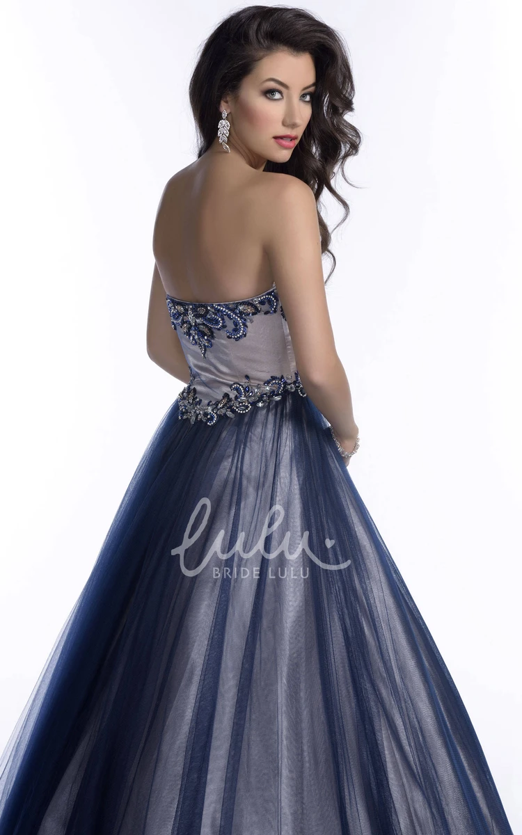 A-Line Tulle Jeweled Prom Dress with Sweetheart Neckline