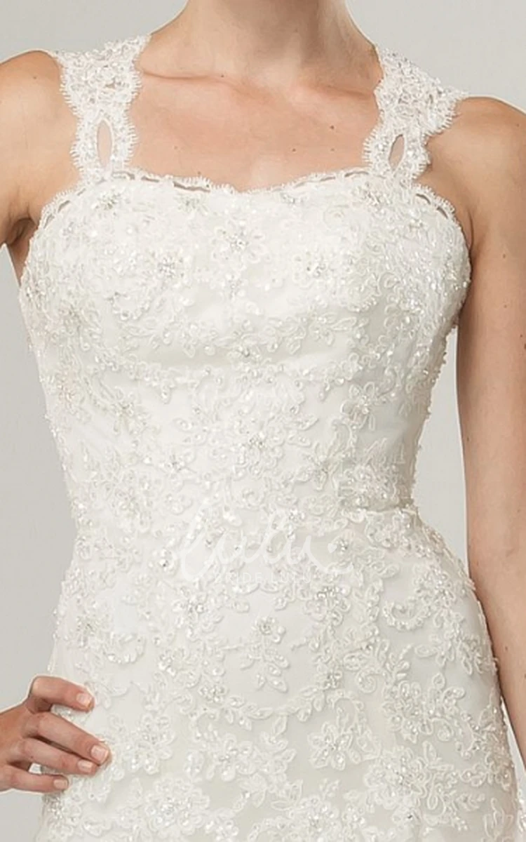 Strapped Lace&Tulle A-Line Wedding Dress with Beaded Appliques