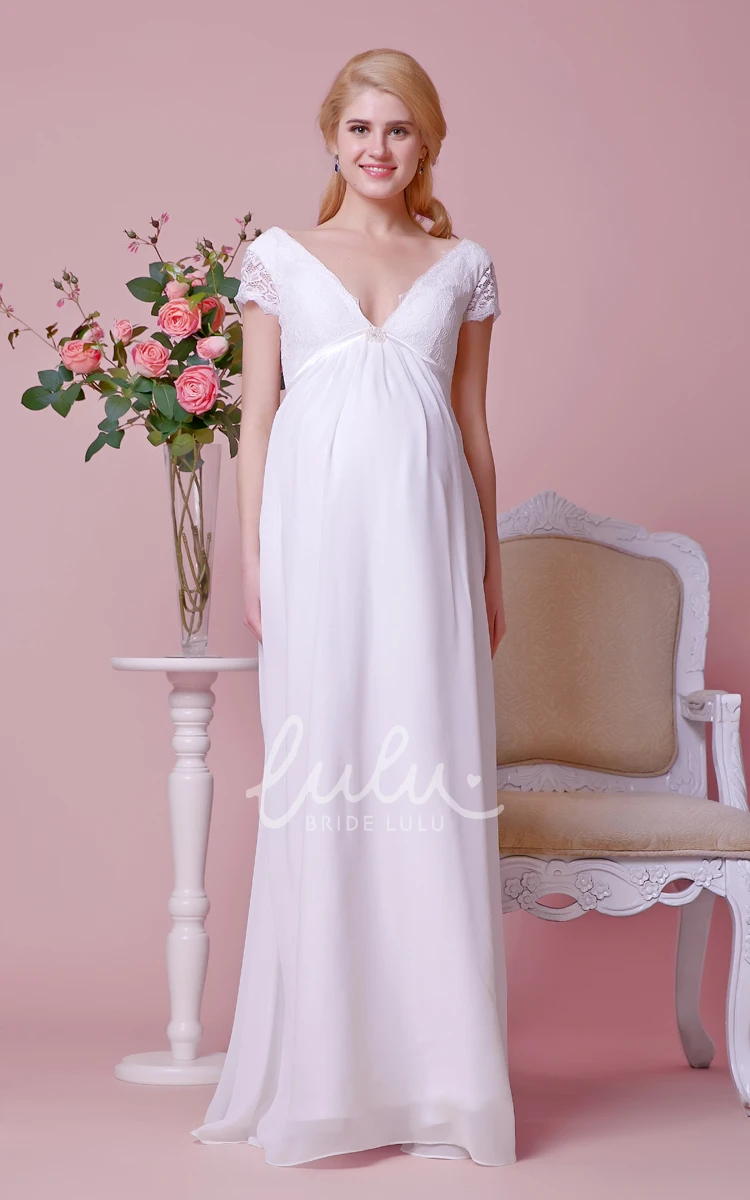 Lace Bodice V-Neck Maternity Wedding Dress A-Line Chiffon