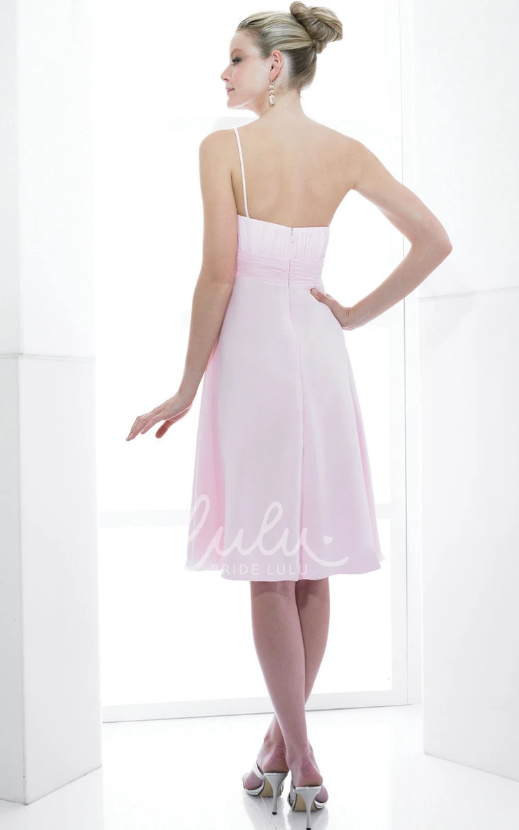 Sleeveless Chiffon One-Shoulder Bridesmaid Dress with Criss-Cross Knee-Length