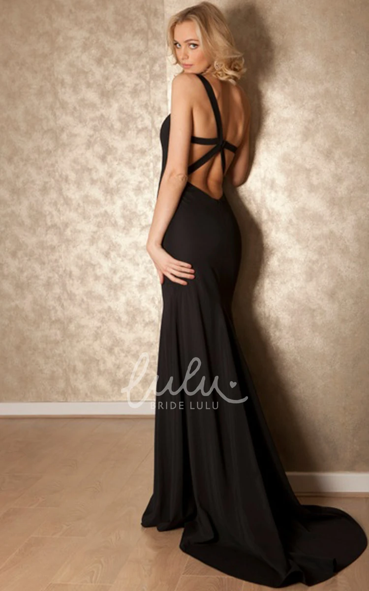 One-Shoulder Sheath Prom Dress with Straps Sleeveless Floor-Length Jersey Sweep Train