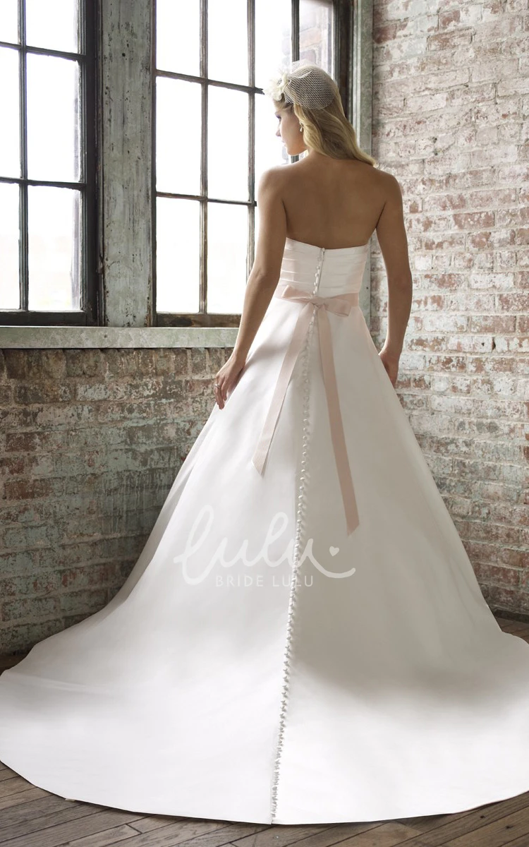 Strapless Satin Wedding Dress with Jeweled Court Train Floor-Length Bridal Gown